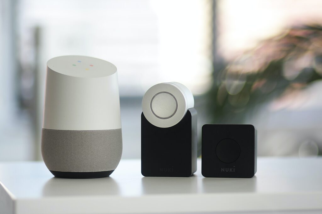 Voice assistant devices indicating real-world application of AI