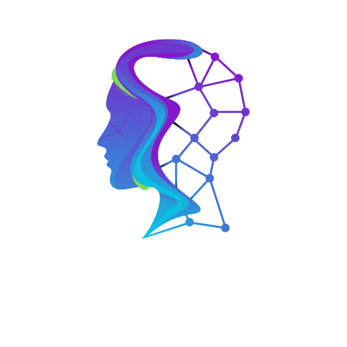 MindfulMachineLearning.com Logo - A human brain with neuron connections in shades of blue, purple, and green symbolizing the blend of mindfulness and machine learning.